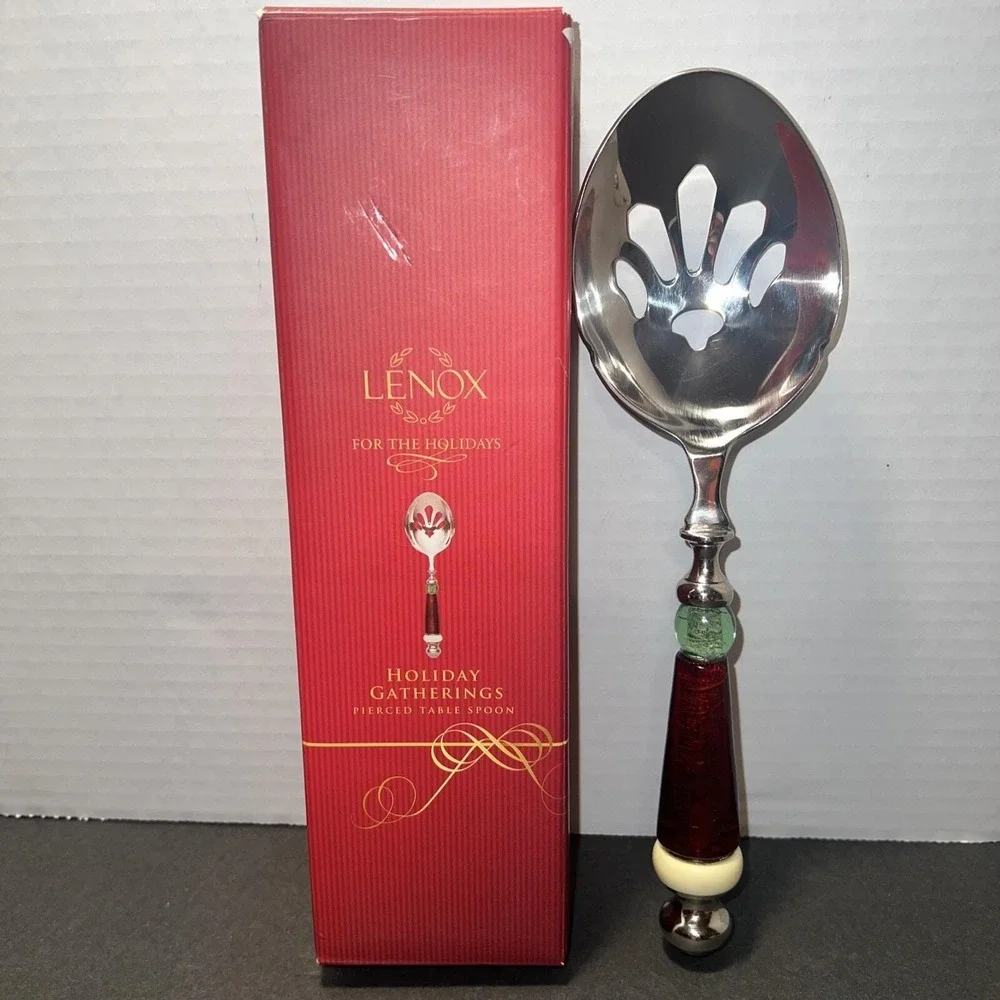 Lenox Holiday Gatherings Pierced Table Spoon Stainless Steel Serving Spoon Boxed